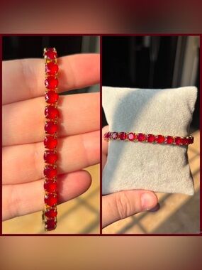 Gold Tennis Bracelet with Red Stone Accents
